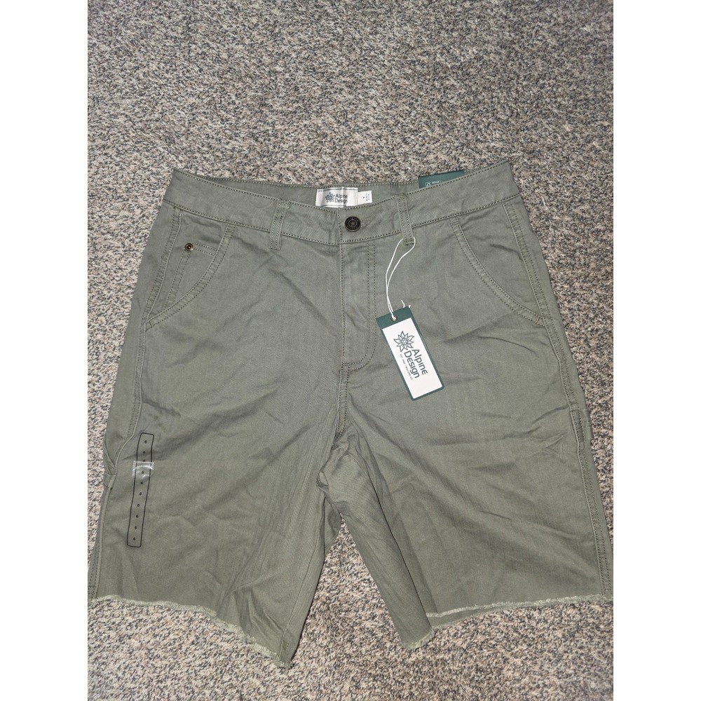 NWT Alpine Design Womens 8" Bermuda Shorts Olive Green Herringbone Mid Rise 6